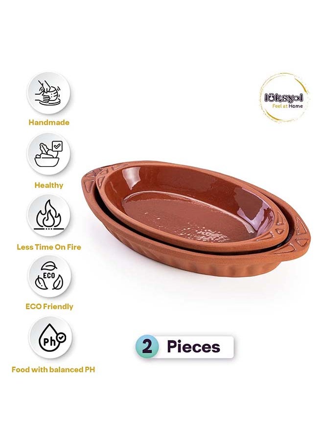 luksYol - Handmade Clay Cookware for Mexican, Indian, and Korean Dishes - Glazed Pottery Pan with Handles - 2 Pcs - Cooking, Baking, and Serving in Style with Authentic Clay Cookware - Image 1