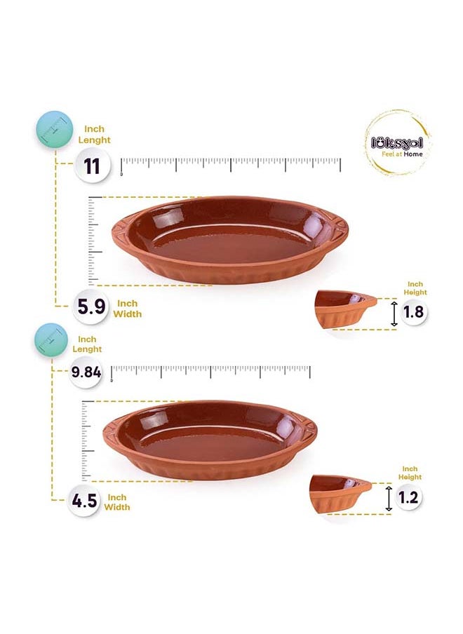 luksYol - Handmade Clay Cookware for Mexican, Indian, and Korean Dishes - Glazed Pottery Pan with Handles - 2 Pcs - Cooking, Baking, and Serving in Style with Authentic Clay Cookware - Image 1