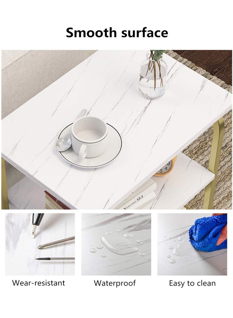 JOMILA Sofa Side Table Bedside Desk Nightstand with Storage Basket for Living Room Bedroom Office Balcony White Easy to Assemble - Image 3