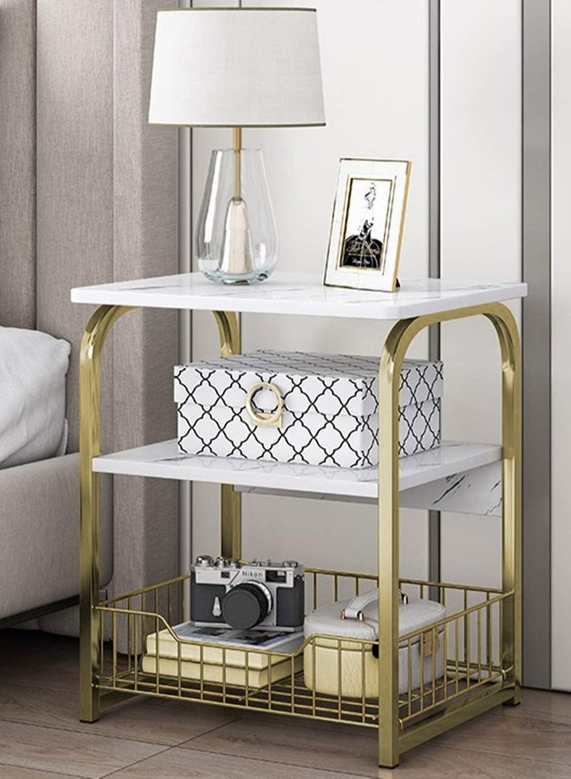 JOMILA Sofa Side Table Bedside Desk Nightstand with Storage Basket for Living Room Bedroom Office Balcony White Easy to Assemble - Image 5