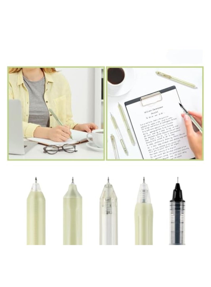 KASTWAVE Pack of 5 Gel Pens Coloured Highlighter Writing Set, Quick Dry Black Ink Pens Fine Point Smooth Writing Pens, Aesthetic Retractable Black Gel Pens, Fresh Green Style, Office School Supplies Gifts - Image 3