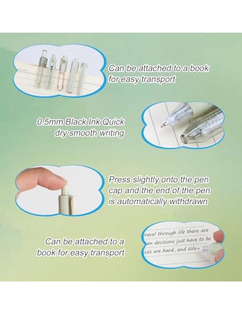 KASTWAVE Pack of 5 Gel Pens Coloured Highlighter Writing Set, Quick Dry Black Ink Pens Fine Point Smooth Writing Pens, Aesthetic Retractable Black Gel Pens, Fresh Green Style, Office School Supplies Gifts - Image 4