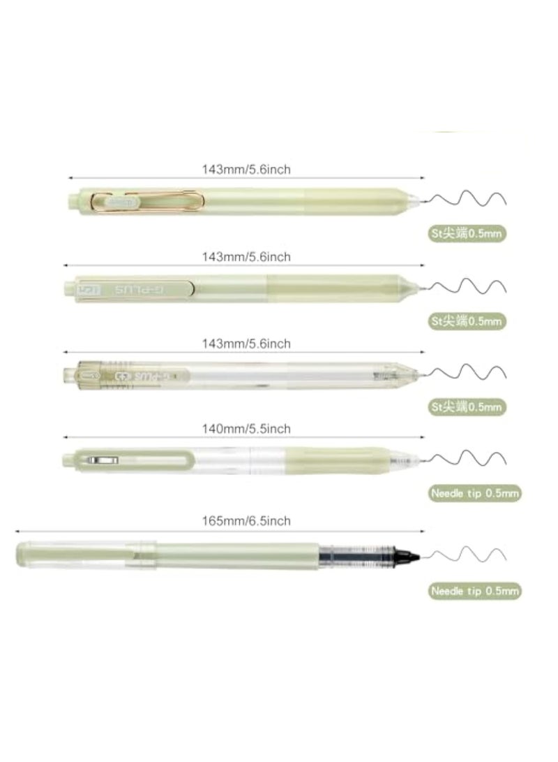 KASTWAVE Pack of 5 Gel Pens Coloured Highlighter Writing Set, Quick Dry Black Ink Pens Fine Point Smooth Writing Pens, Aesthetic Retractable Black Gel Pens, Fresh Green Style, Office School Supplies Gifts - Image 5