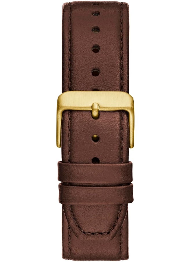 GUESS GUESS Men's 42mm Watch - Brown Strap Blue Dial Gold Tone Case  - Image 3