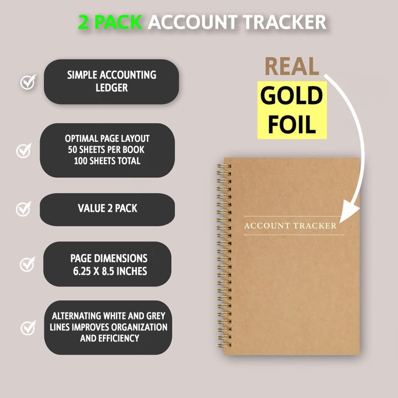 Eryqas 2 Pack Accounting Ledger Books for Home Budget Tracking, Business Bookkeeping - Home Expense Tracking Notebook - Expense Ledger for Small Business Bookkeeping - Bookkeeping Book (100 Pages 2 Pack) - Image 2