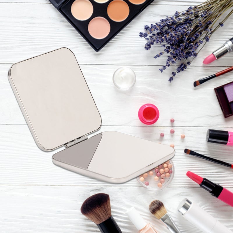 Pocket Mirror Double Sided Foldable Stainless Steel Small Purse Mirror Portable Compact Travel Mirror for Package Travel Tetragonum - Image 2