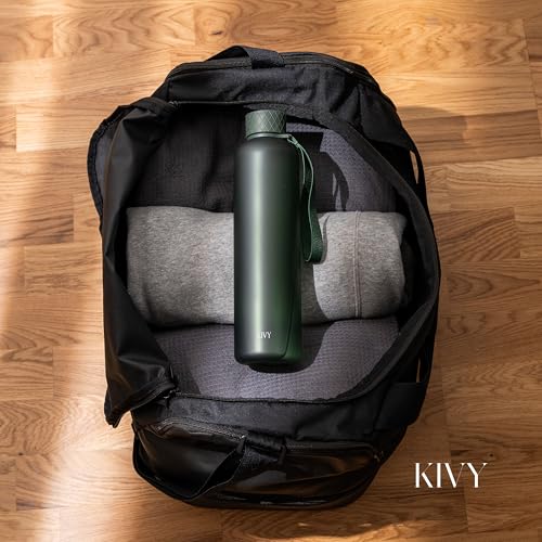 KIVY Slim Water Bottle 32oz [Lightweight & Shatterproof] Fits Backpack & Cupholder for Travel, Sports, School, Gym - Dark green water bottle no straw - Gym water bottle screw top - Dishwasher Safe - Image 2
