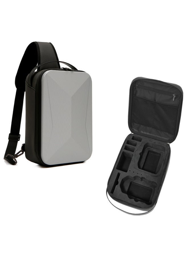 Suitable For DJI MINI 4 PRO Cosmetics Bag Box Hard Shell Bag Chest Bag Shoulder Bag Crossbody Bag Backpack-Color:MINI 4 PRO Silver Hard Shell Chest Bag-Size:About 32*22*12cm  - Image 1