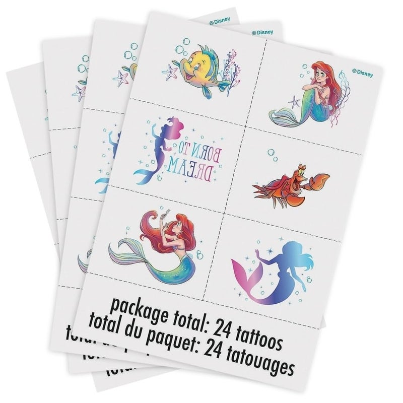 Unique Multicolor Disney The Little Mermaid Tattoos (24 Count) - Transform Your Skin with Magical, Long-lasting Designs, Perfect Party Favors for Mermaid Lovers - Image 1