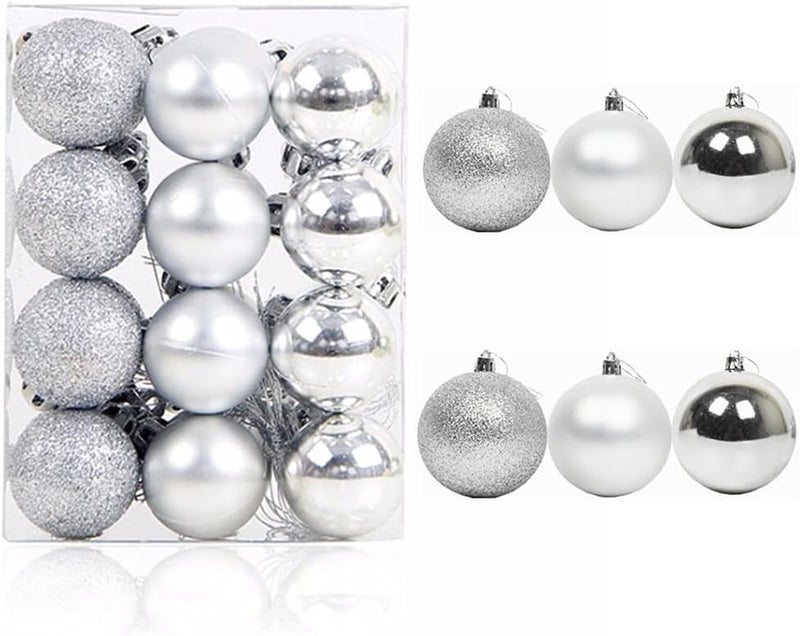 ALIMITOPIA 24pcs Christmas Ball Baubles 1.2 inches Shatterproof Plastic Hanging Balls Pendant for Xmas Tree Decoration (Tiny Size;Silver) - Image 1