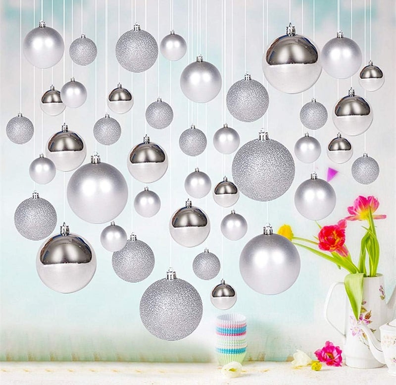 ALIMITOPIA 24pcs Christmas Ball Baubles 1.2 inches Shatterproof Plastic Hanging Balls Pendant for Xmas Tree Decoration (Tiny Size;Silver) - Image 5