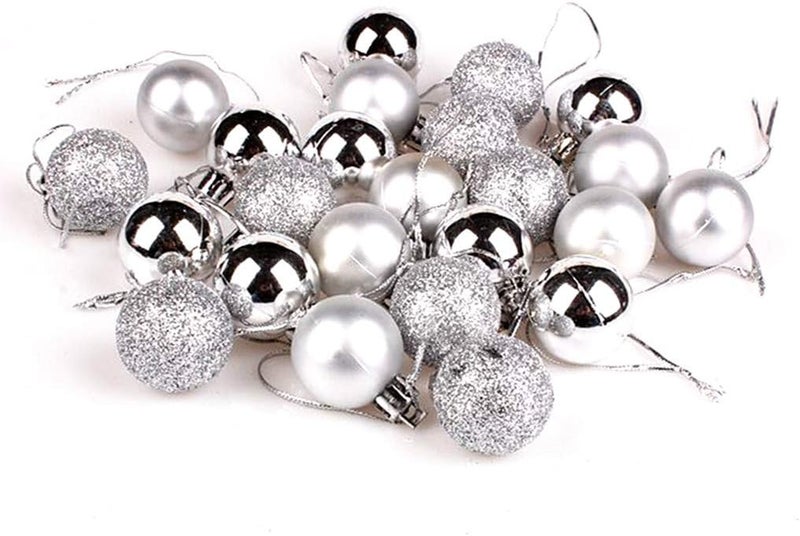 ALIMITOPIA 24pcs Christmas Ball Baubles 1.2 inches Shatterproof Plastic Hanging Balls Pendant for Xmas Tree Decoration (Tiny Size;Silver) - Image 2