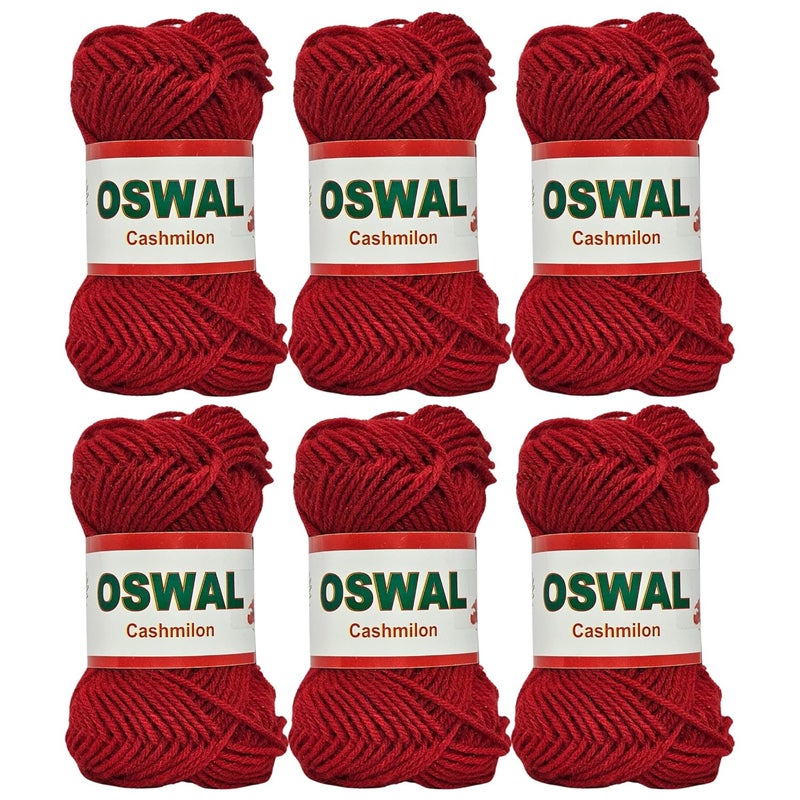 Woolco Oswal Cashimlon Acrylic Hand Knitting Yarn Balls Pack of 6 (20g Each) -Soft Wool Yarn for Knitting, Craft, DIY Projects, Sweaters, Scarves, Multicolor Wool Thread for Home Use (Dark Red) - Image 1
