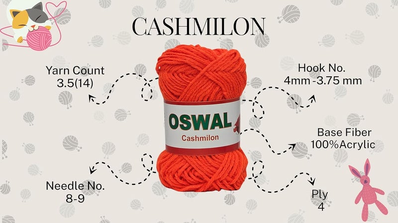 Woolco Oswal Cashimlon Acrylic Hand Knitting Yarn Balls Pack of 6 (20g Each) -Soft Wool Yarn for Knitting, Craft, DIY Projects, Sweaters, Scarves, Multicolor Wool Thread for Home Use (Dark Red) - Image 2
