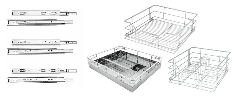 NNIDHI NNIDHI Stainless Steel Modular Kitchen Basket AccessoriesCountertop Multipurpose Utensils Cabinet Drawer For Kitchen Wired 4 Cutlery 6 Plain 8 Thali 8Mm21 Inch Width X 20 Inch Depth With Channel  - Image 1