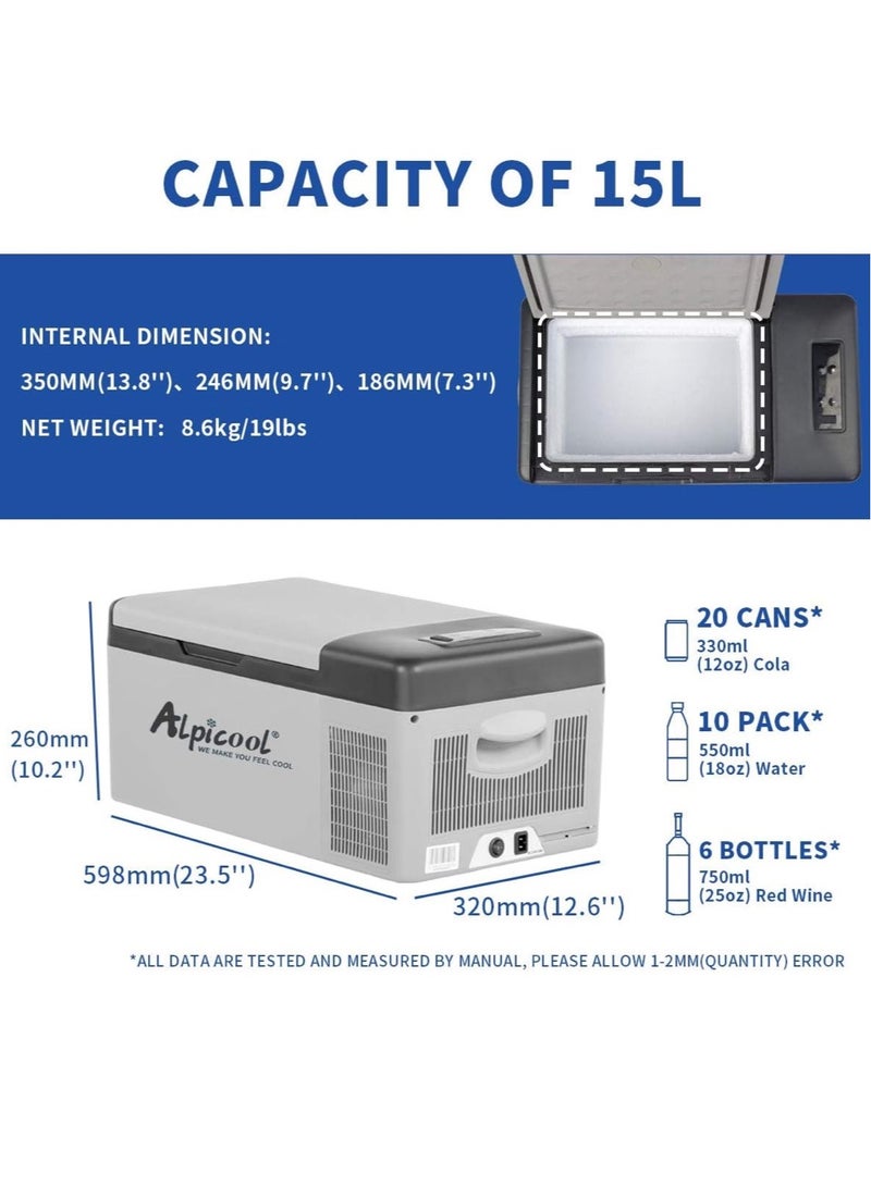 Alpicool Alpicool C15 Cool Box 12 V Mini Fridge Electric Camping Freezer Box Small Portable for Car, Truck, Boat, RV with USB Connection. - Image 5
