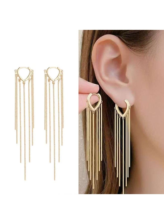 أقراط متدلية طويلة للحفلات على شكل دمعة عتيقة، أقراط معدنية رفيعة للنساء، مجوهرات ذهبية - Image 1