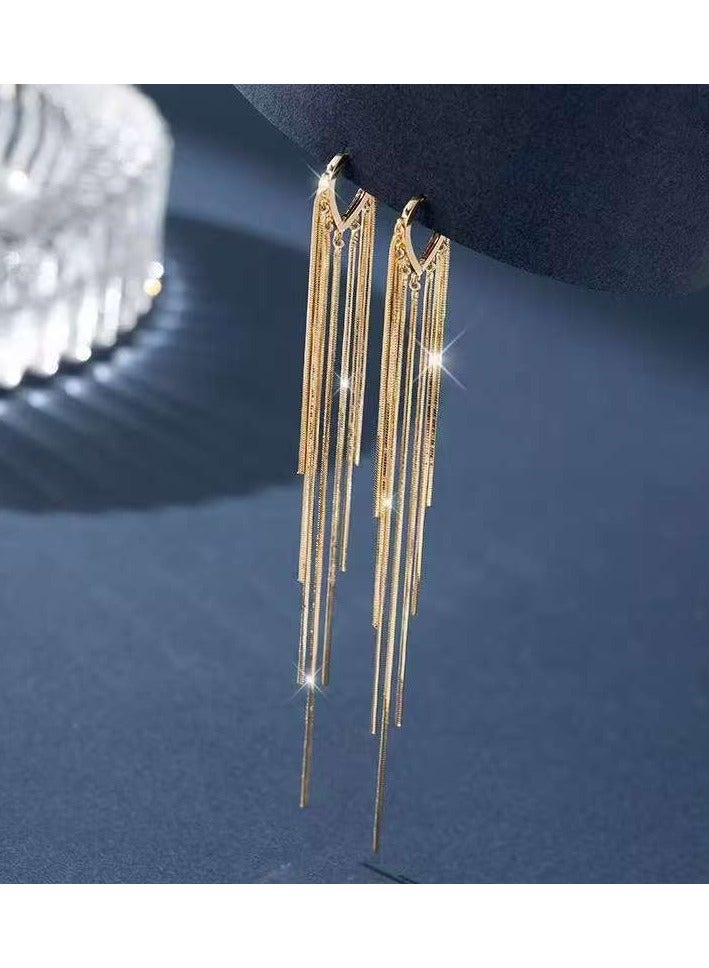 أقراط متدلية طويلة للحفلات على شكل دمعة عتيقة، أقراط معدنية رفيعة للنساء، مجوهرات ذهبية - Image 3