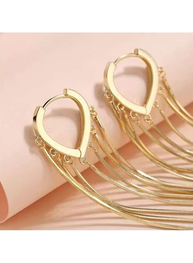 أقراط متدلية طويلة للحفلات على شكل دمعة عتيقة، أقراط معدنية رفيعة للنساء، مجوهرات ذهبية - Image 2