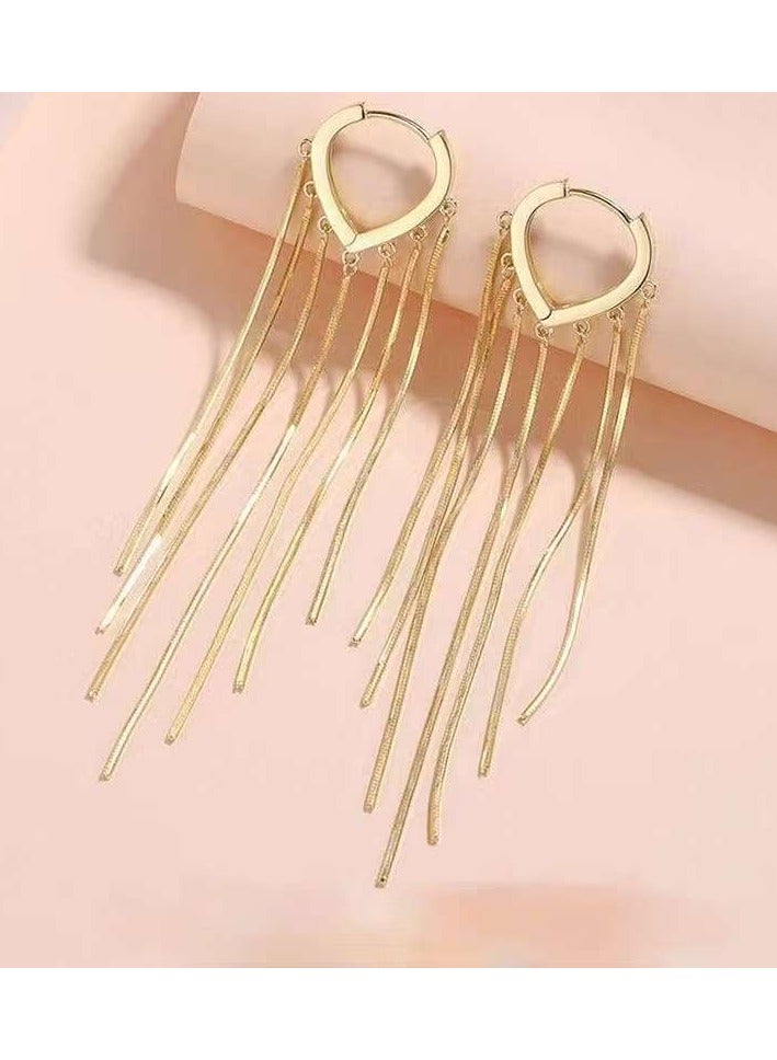 أقراط متدلية طويلة للحفلات على شكل دمعة عتيقة، أقراط معدنية رفيعة للنساء، مجوهرات ذهبية - Image 4