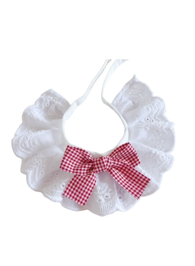 Oldzhan Cat pure cotton lace bib, drool-proof pet bowknot cute scarf decorative bib, dog bib accessory (red) - Image 2