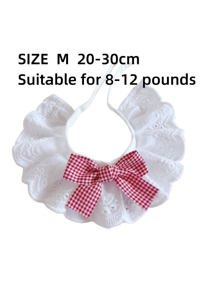 Oldzhan Cat pure cotton lace bib, drool-proof pet bowknot cute scarf decorative bib, dog bib accessory (red) - Image 3