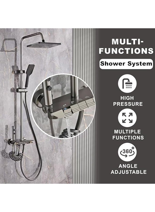 Napoli Shower System Thermostatic, 4-Function Piano Key Wall-Mounted Shower Set, with Shower Head, Hand Shower, and Bidet Sprayer, Brass Body - Image 4