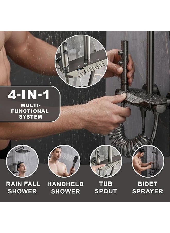 Napoli Shower System Thermostatic, 4-Function Piano Key Wall-Mounted Shower Set, with Shower Head, Hand Shower, and Bidet Sprayer, Brass Body - Image 3