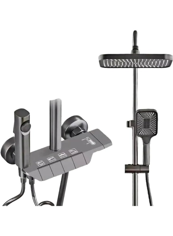 Napoli Shower System Thermostatic, 4-Function Piano Key Wall-Mounted Shower Set, with Shower Head, Hand Shower, and Bidet Sprayer, Brass Body - Image 1