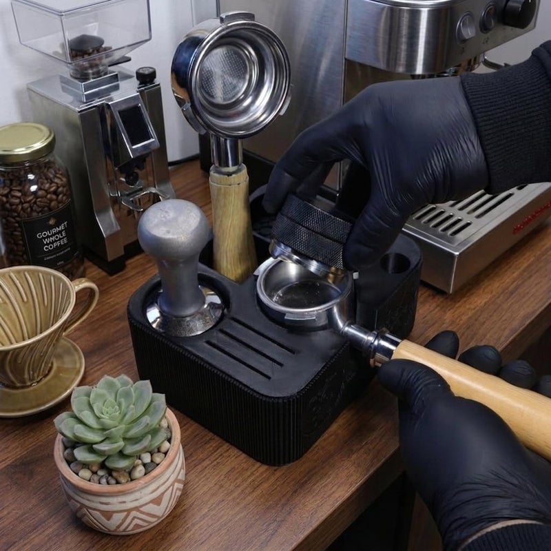 Coffee Organizer Stand & Tamping station size 51 mm | Compact Barista Tool Holder for Tamper, Distributor & Portafilter, Handmade 3D Design for Home Espresso Setup with decorative texture - Image 2
