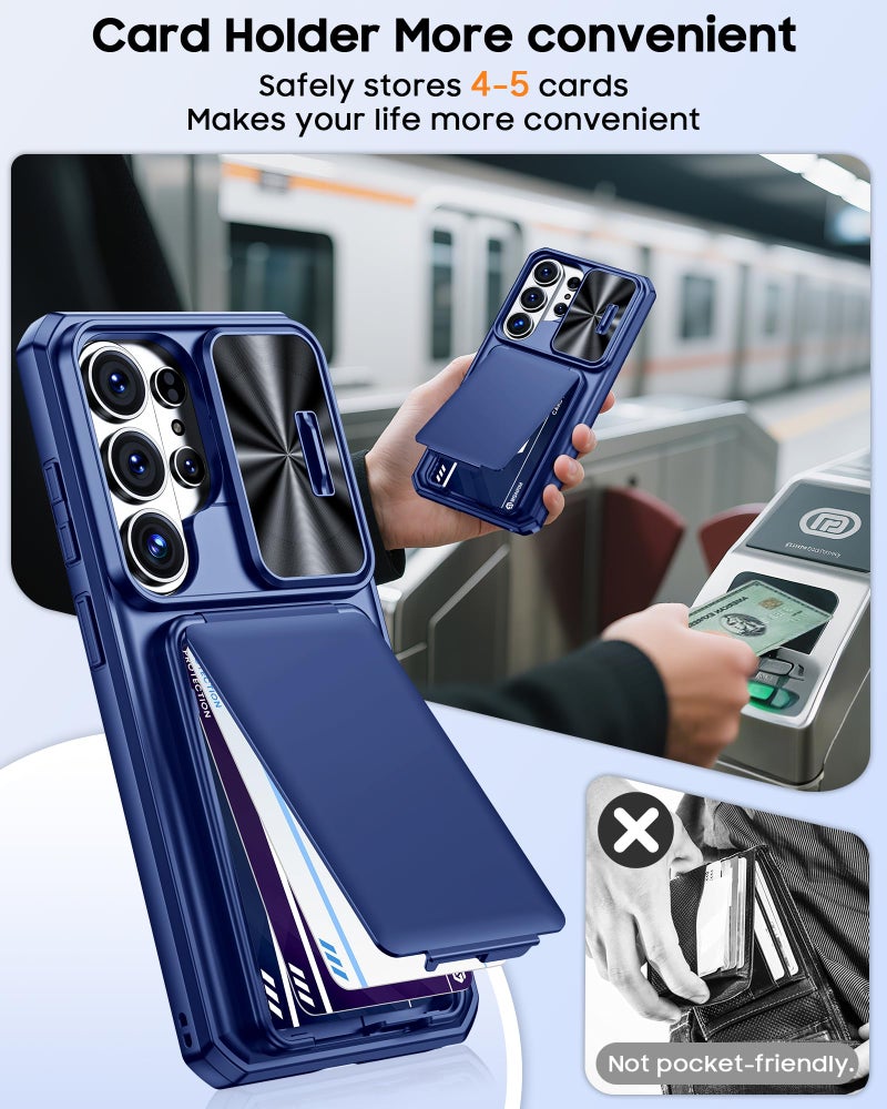 BSNRM for Samsung Galaxy S26 Ultra Case Wallet with RFID Blocking, Card Holder, Slide Camera Lens Cover, Silicone Edge Raised, Rugged Heavy Duty Phone Cover Case for S26 Ultra, 2026, Sapphire Blue - Image 4