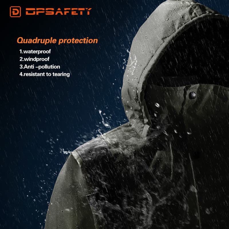 DPSAFETY Safety jacket for men,Reflective high Visibility Hooded jacket,Hi-Vis Bomber Jacket with Pockets and Zipper,Waterproof,Black Bottom,ANSI/ISEA 107-2020 Type R Class 3,Black - Image 4