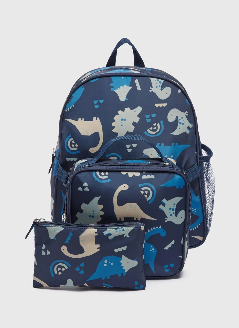 Matalan Kids 3 Piece Navy Dinosaur Backpack Set