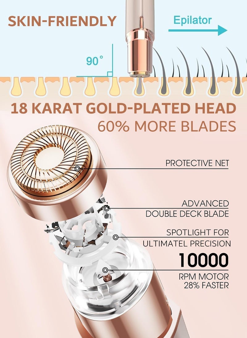 general Facial Hair Removal for Women, Painless Epilator Hair Remover Device with 2 Pcs Replacement Heads , USB Rechargeable Face Electric Razor and Trimmer for ladies Lip, Chin, Arms - Image 4