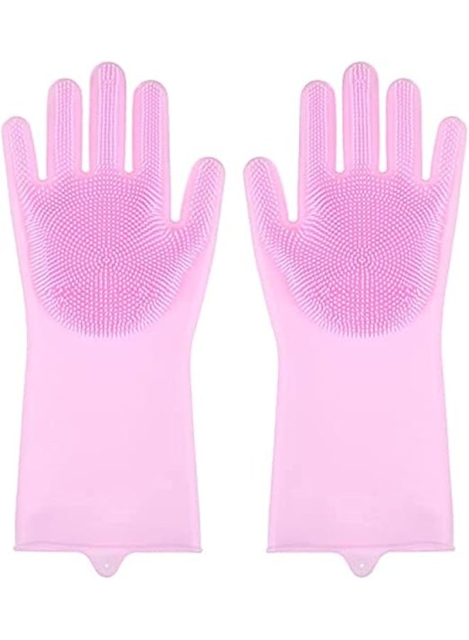 Multifunctional Magic Silicone Washing Cleaning Gloves Hand Glove for Kitchen, Bathroom, Dishwashing, Pet Grooming, Car Washing（Multi-Color 1 Pair) (Pink) - Image 1