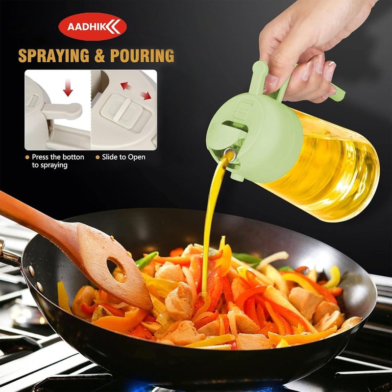 AADHIK 600ml 2 in 1 Olive Oil Sprayer and Oil Dispenser Bottle for Kitchen Glass Oil Bottle with Premium Nozzle Oil Sprayer for Air Fryer Salad BBQRoasting MultiColor Pack of 1 - Image 2