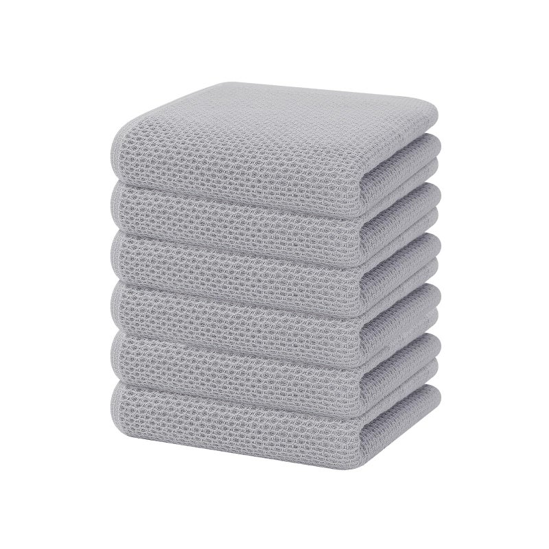 Homaxy 100% Cotton Waffle Weave Kitchen Dish Towels  Ultra Soft Absorbent Quick Drying Cleaning Towel  13 x 28 Inches  6-Pack  Light Gray - Image 1