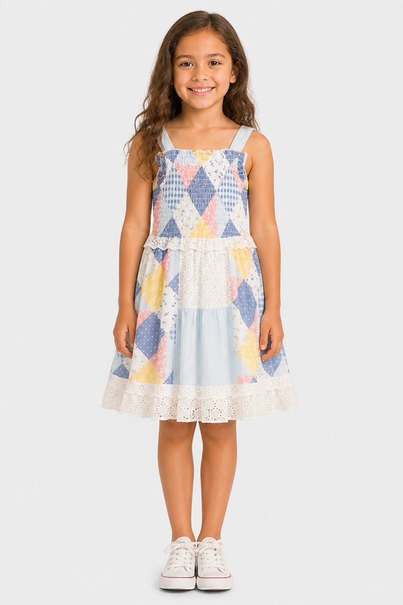 Willow & Whistle Kids Girl Colourblock Dress, Multicolor - Image 1