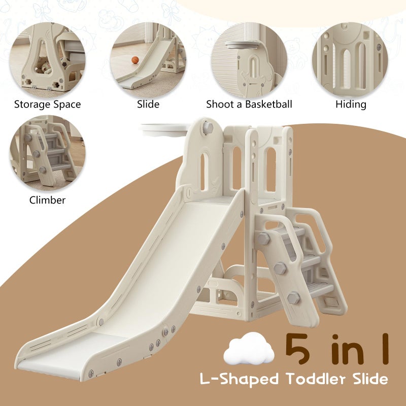 Baotree Toddler Slide,Kids Climber Slide with Storage Space and Non-Slip Steps,Indoor Outdoor Playset with Basketball Hoopa and Telescope,Slide for Toddlers Age 1-3 (White) - Image 4