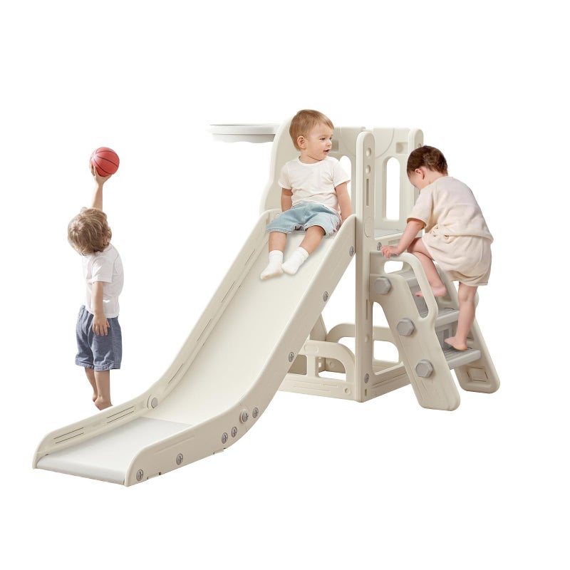 Baotree Toddler Slide,Kids Climber Slide with Storage Space and Non-Slip Steps,Indoor Outdoor Playset with Basketball Hoopa and Telescope,Slide for Toddlers Age 1-3 (White) - Image 1