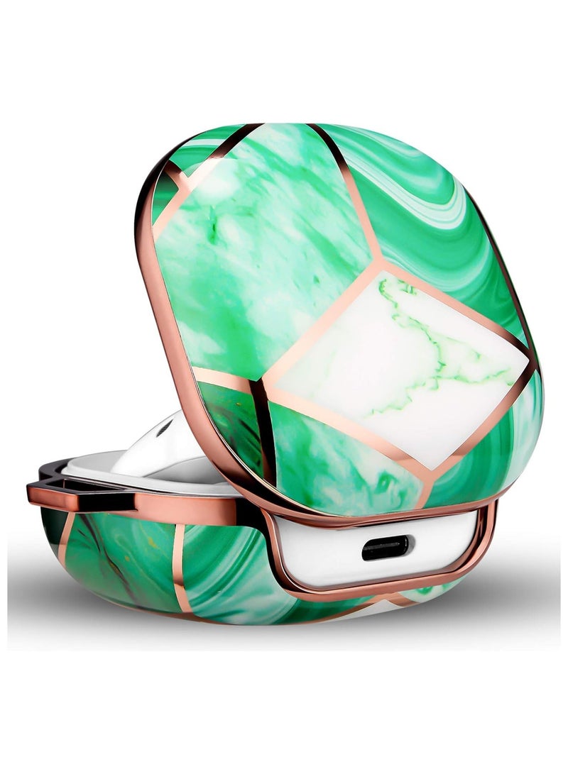 Compatibility With Samsung Galaxy Buds FE 2023 Case Hard Plating Full Body Protector with Keychain Case Bumper for Samsung Galaxy Buds 2 Pro 2022/Buds 2 2021/Galaxy Buds Live (Green Marble) - Image 2