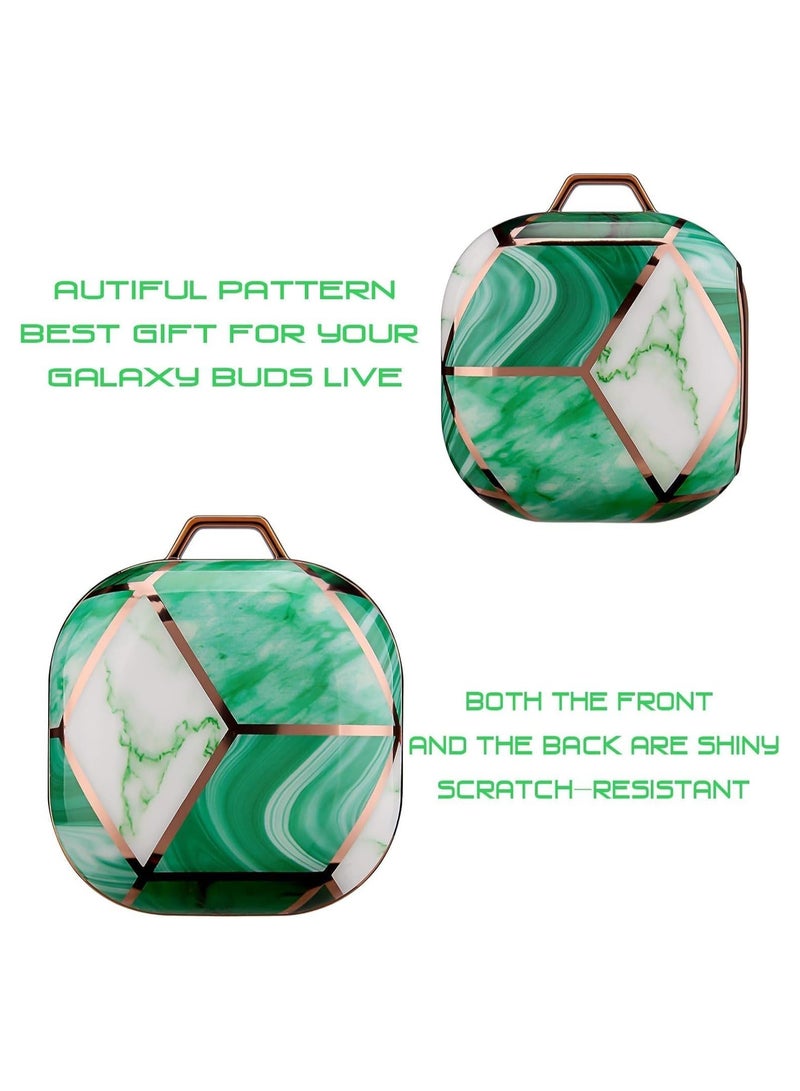 Compatibility With Samsung Galaxy Buds FE 2023 Case Hard Plating Full Body Protector with Keychain Case Bumper for Samsung Galaxy Buds 2 Pro 2022/Buds 2 2021/Galaxy Buds Live (Green Marble) - Image 4