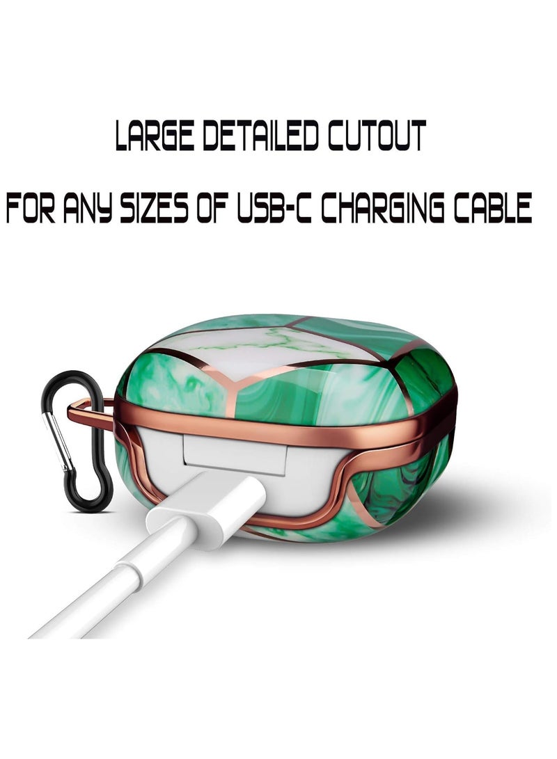 Compatibility With Samsung Galaxy Buds FE 2023 Case Hard Plating Full Body Protector with Keychain Case Bumper for Samsung Galaxy Buds 2 Pro 2022/Buds 2 2021/Galaxy Buds Live (Green Marble) - Image 5