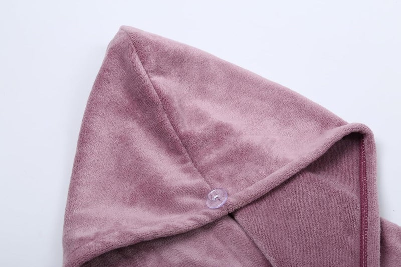 HOUSSE Microfibre Head Towels | 450 GSM High Absorbent Hair Wrap with Adjustable Buttons for Girls | Super Soft & Quick Dry Wrap Towel for Hairs | Set of 2 | 25x65 cm (Dusky Orchid & Steel Grey) - Image 2