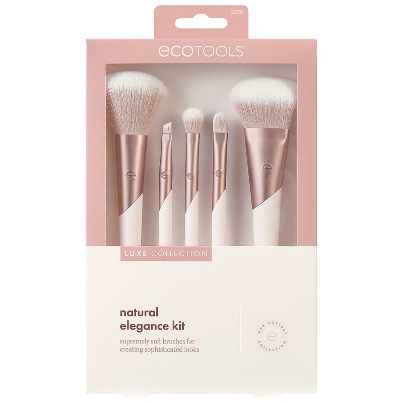 EcoTools Luxe Natural Elegance Professional Face Makeup & Foundation Brush Set, Premium Brush Kit For Face, Cheek, & Eye Makeup, Synthetic Makeup Brushes, Vegan & Cruelty-Free, 5 Piece Set - Image 2