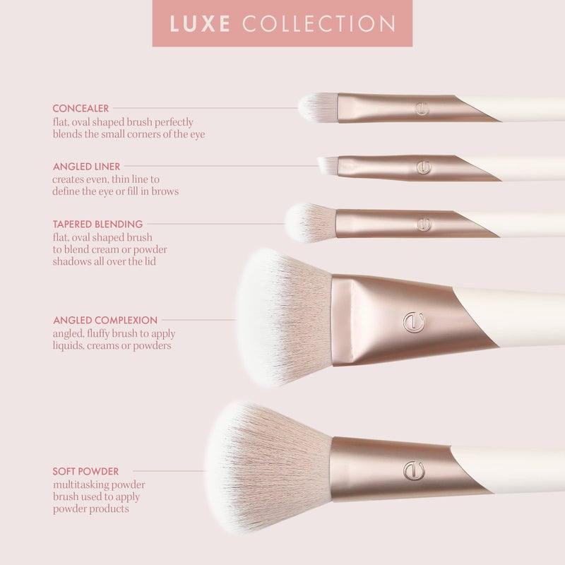 EcoTools Luxe Natural Elegance Professional Face Makeup & Foundation Brush Set, Premium Brush Kit For Face, Cheek, & Eye Makeup, Synthetic Makeup Brushes, Vegan & Cruelty-Free, 5 Piece Set - Image 4