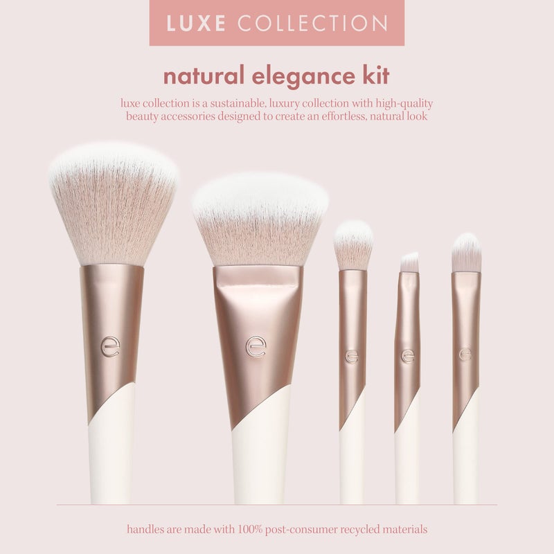 EcoTools Luxe Natural Elegance Professional Face Makeup & Foundation Brush Set, Premium Brush Kit For Face, Cheek, & Eye Makeup, Synthetic Makeup Brushes, Vegan & Cruelty-Free, 5 Piece Set - Image 3