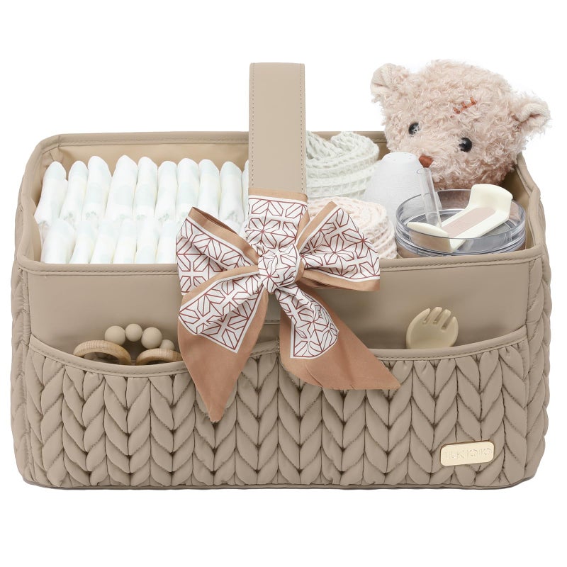 LUKJOJO Luxurious Baby Diaper Caddy Nursery Storage Basket for Newborn Essentials Travel Baby Basket for Diapers Baby Wipes Organizer Tote Bag Storage Bin Baby Shower GiftsBeige - Image 2