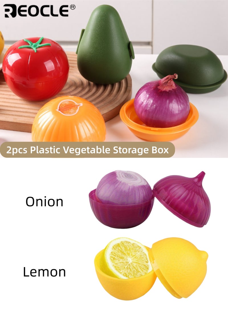 REOCLE 2PCS Plastic Food Savers with Lemon Onion Shape and Flip Top Design Fruit Vegetable Preservation Boxes with Freezer Safe Feature for Kitchen Storage - Image 1
