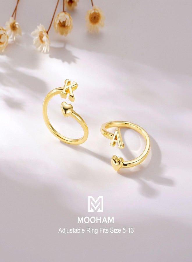 M MOOHAM Rings for Women - Dainty Heart Letter K Initial Rings for Women 14K Gold Plated Ring Adjustable Pinky Stackable Ring Personalized Gold Jewelry Gifts - Image 5